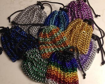 Customizable Chainmail Dice Bag, chainmaille dice bag, chainmail pouch, chainmail sack, made to order dice bag