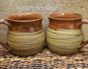 Set of 2 Coffee Cups, Coffee Mugs, Ceramic Coffee Mugs, Ceramic Mugs, Pottery Mug Glazed in Rustic Montana READY TO SHIP!