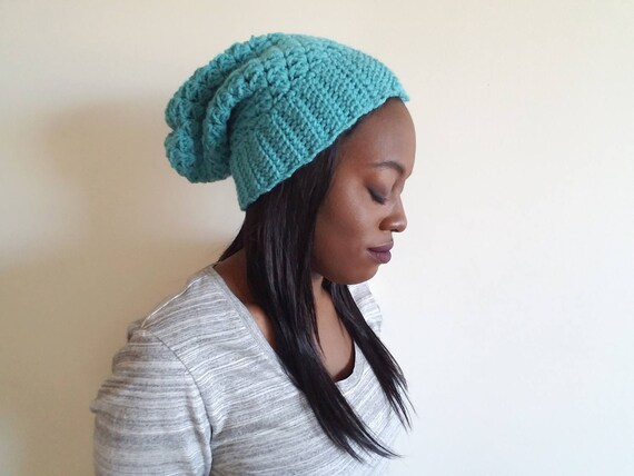 Crochet Slouch Hat - Gift for Women - Unisex Warm Hat - Cool Gift for Girfriend - Crochet Hats for Women - Aqua Beanie - Gift for Boyfriend