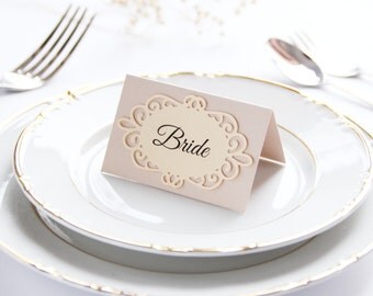 Custom Die Cut Place Cards, Wedding Place Cards, Wedding Table Cards, Personalized Place Cards, Beige Place Cards, Cream Placement Cards