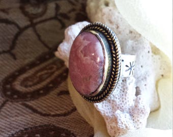 Sterling silver large Rhodonite ring size 5 3/4 - 6