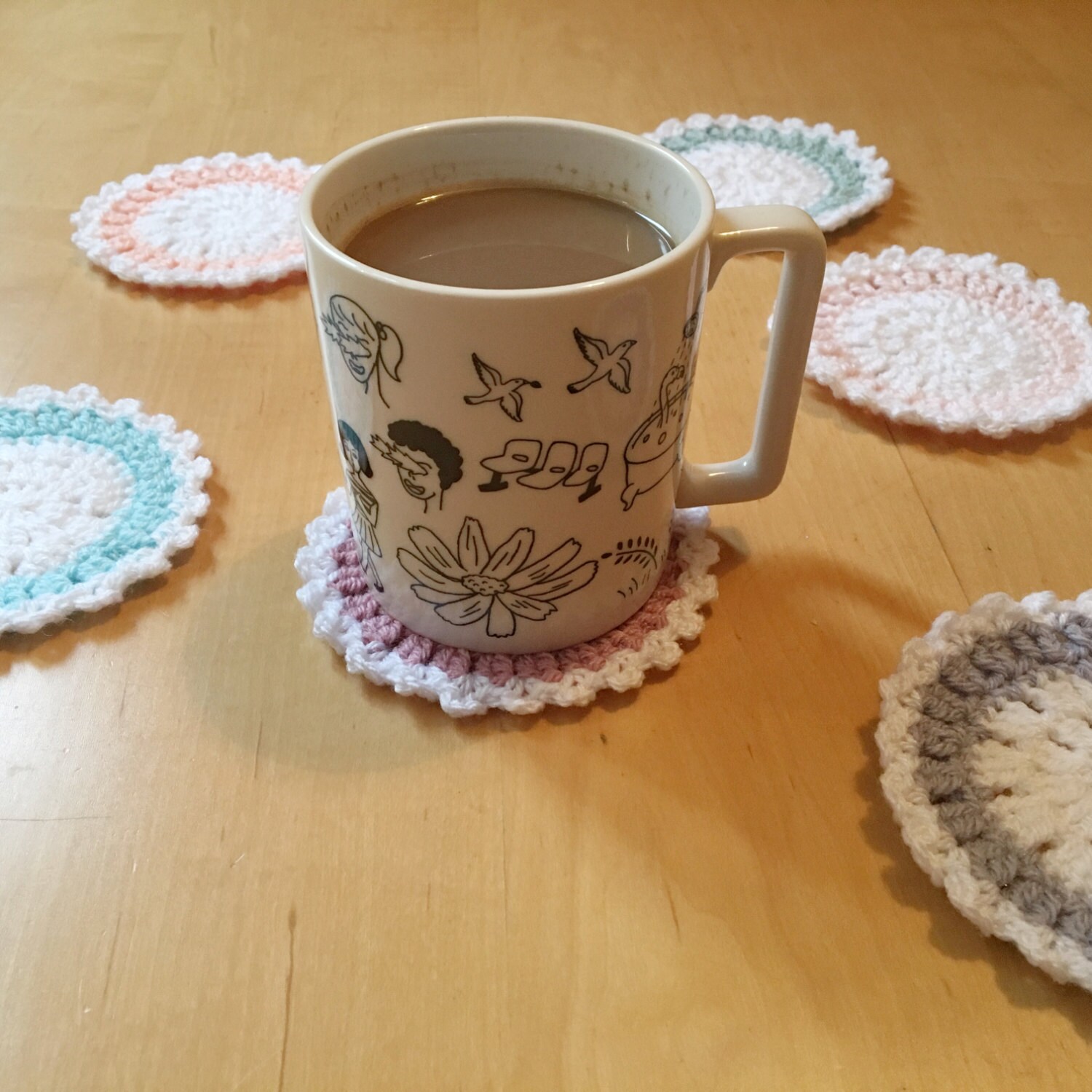 Cute Coaster Set Set of 6 Coasters Crochet Coaster Set
