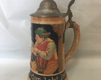 Beer Mug - german vintage He who drinks long, lives long