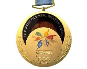 Nagano 1998 Olympic 'Gold' Medal with the Ribbons & Display Stand !!!
