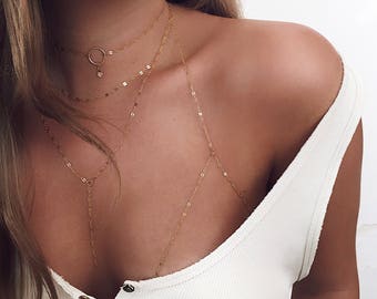 Double Necklace, Gold Fill, Delicate Necklace, Lariat Necklace, Gift for Her, Y Necklace, Everyday Jewelry