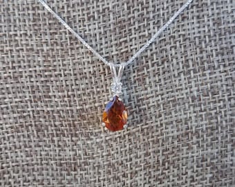 9x6mm Pear Madeira Citrine and White Topaz Sterling Silver Pendant