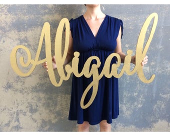 large name sign, calligraphy laser cut nursery sign, Abigail style
