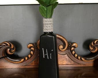 Vase, chalkboard vase, repurpose, recycle, reuse, diffuser bottle, candle holder, chalk board