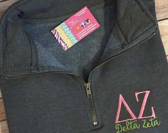 Delta Zeta Quarter Zip Sweatshirt - Greek Letters Pullover - Delta Zeta - DZ Sorority 1/4 Zip Up - DZ Pullover - DZ