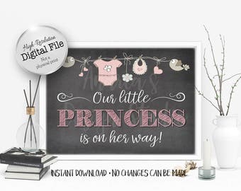 Our Little Princess Is On The Way Sign, Baby Shower Sign, Baby Shower Decor, Baby Girl Sign, Instant Download, Digital Files