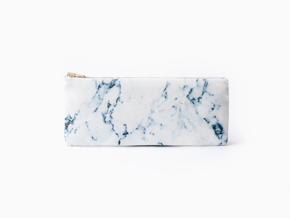 White marble organic coton pencil case zipper pouch white