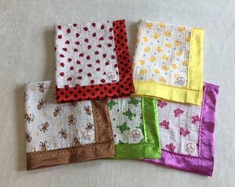 Adorable travel Muslin Baby Blanket, Backed & edged with high Quality silky fabric. This lovey ia perfect foe on the go.