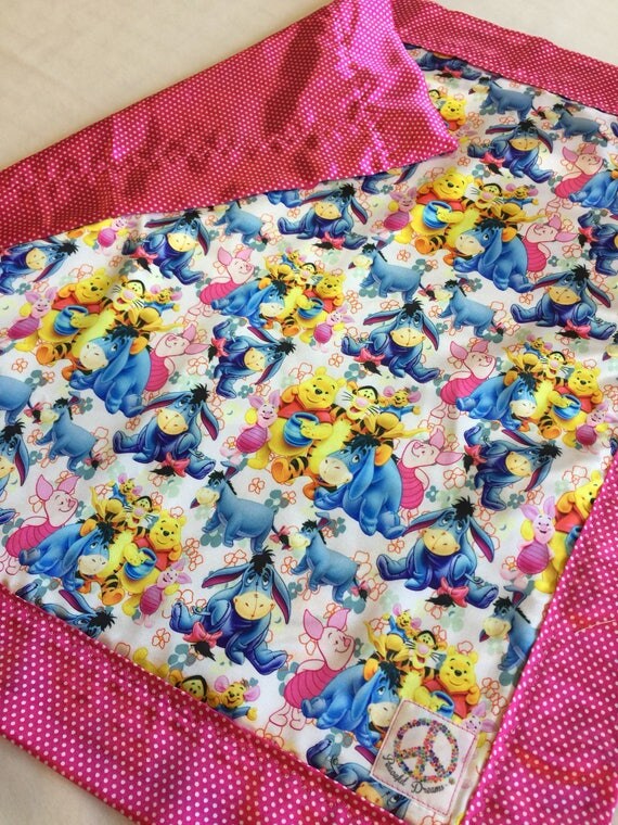 Disney Winnie the Pooh. Baby blanket, Silky blanket, Stroller blanket, Lovey, silky, Homemade.