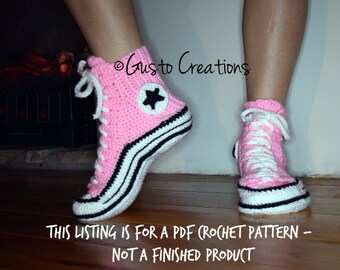 Adult Converse Slippers Crochet PDF pattern, High Top Sneaker Slippers Crochet PDF pattern, Crochet Slipper Pattern Adult