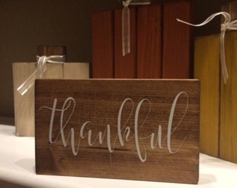 Be Thankful, Thankful Sign, Blessed Sign, Wall Decor, Hostess Gift, Wooden Letter Blocks, Small Thankful Sign, Mini Sign, Rustic Wood Sign