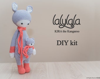 Grey Lalylala Kira pattern - DIY kit - Orange Kira Kangaroo - Kits crochet -Lalylala pattern - DIY Craft - Christmas gift - Lalylala patroon