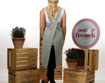 Linen Apron, Linen Cross Back Apron, Japanese Apron, Pinafore Apron, Linen Apron Dress, Linen Tunic, Linen Dress, SEA FOAM