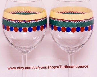Wine GLASSES, HAND PAINTED wine glasses, unique wine glasses, one of a kind, heat cured wine glasses, red handmade, painted art glass
