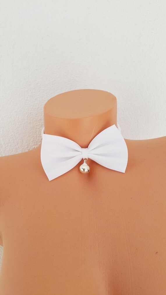 White Bowtie and Bell collar choker Bow collar choker