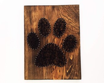 Paw Print String Art, Black Nail Art, Unique Handmade Gift Idea, Home Decor Wall Art, Dog Lover, Cat lover, Rustic Decoration, Realtor Gift,