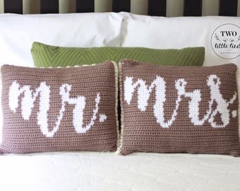Crochet Pattern, MR. & MRS. PILLOW Set, crochet throw pillow, crochet pillow pattern, crochet pillow cover, wedding gift, couples gift