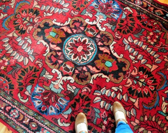 Vintage Persian Sarouk Rug, Large Persian Floral Rug, Red Gypsy Rug, Boho Bohemian Rug