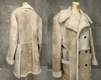 Burly Sheepskin Shearling Coat • Rugged Ranch Jacket • Vintage Western Sherpa Leather • Women's L/XL, Men's M/L