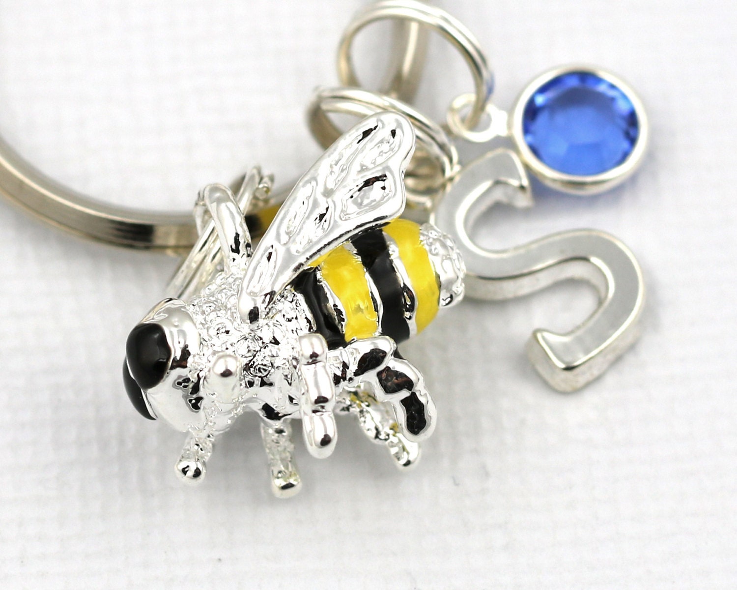 Bee Key Ring Personalized 3D Bee Keychain With Birthstone Or