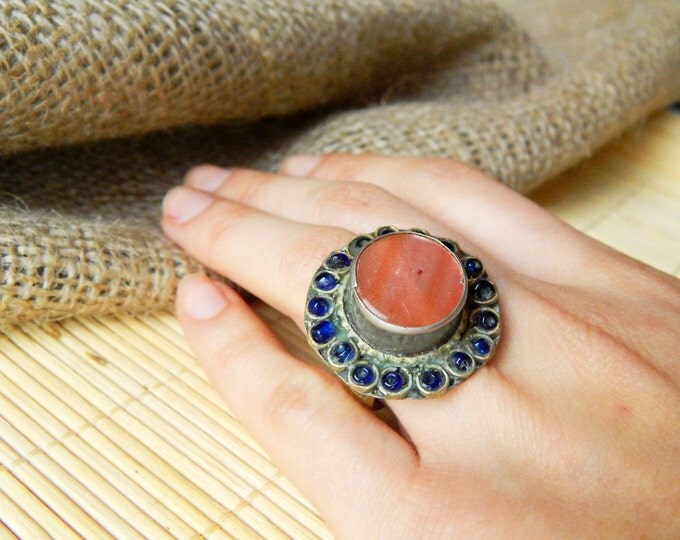 Antique tribal ring / banjara vintage ring / silvertone indian ring / kuchi ring size 6 / boho tribal ring / bohemian old afghan jewelry