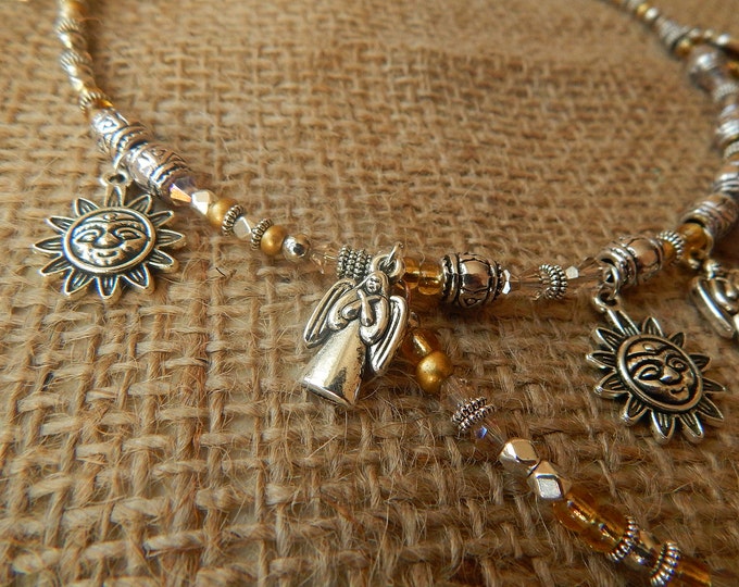 Crystal necklace, ethnic boho necklace, quartz necklace, tribal necklace, sun bohemian necklace, festival jewelry, angel necklace