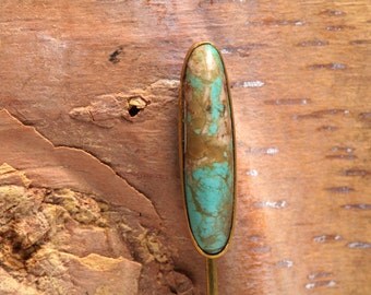 Antique Victorian gold filled turquoise stickpin | natural turquoise | cabochon | Vintage | stick pin | blue stone |