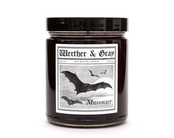 MIDNIGHT, Scented Candle, Gothic Candle, Clove Candle, Bats, Goth Decor, Black Candle, Autumn Scent, Halloween Gift, Spooky Decor, Trad goth