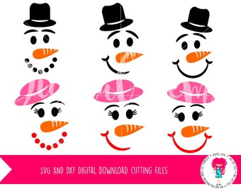 Snowman and Snow Woman Faces SVG / DXF Cutting Files For Cricut Explore / Silhouette Cameo & PNG Clipart Digital Download, Commercial Use Ok