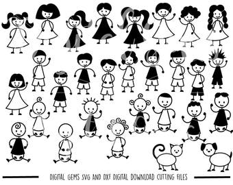 Stick People SVG Cutting files for Cricut Explore / Silhouette Cameo & PNG Clipart Files, Digital Download, Commercial Use Ok