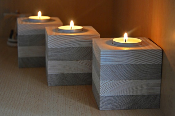 Wood Candle Holder, Set of 3, Unfinished Wood, Tealight holder, Rustic candle holder, candle holder set, Square Candle Holders