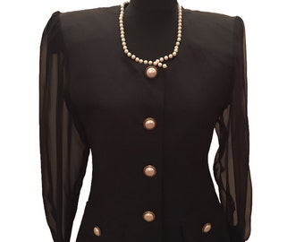 Dark Blue 90s Blazer with Pearl Detail