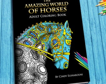 Adult Coloring Book Horses. 43 Beautifully Hand Drawn Coloring Pages. On Sale