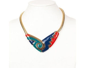 Aztec-Style Snake Chain Bib Necklace