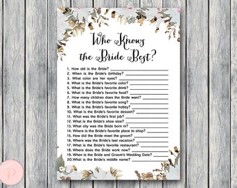 How well do you know the Bride game, Who knows the bride best, Engagement Game, Bridal shower Game Printable, Instant Download WD69 TH16