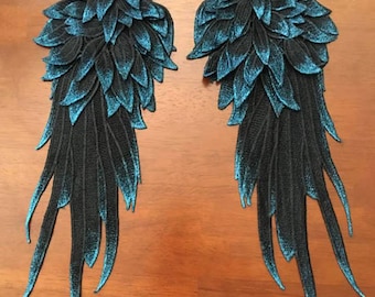 Raven Black Cosplay Wings, Dark Angel Wings, Raven Wings, Pin Clip-on Lace Caplet Epaulets Costume Weddings Burning Man Goth Black Lace Wing