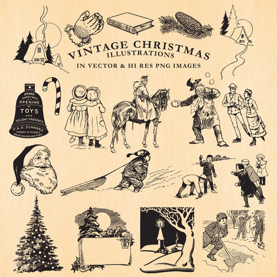 Vintage Christmas Illustrations Clipart Clip art PNG & Vector