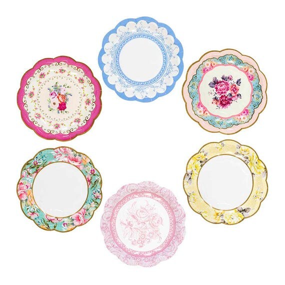 Floral Paper Plates, Tea Party Paper Plates, Bridal Shower, Hen Party, Paper Cake Plate, Mad Hater Tea Party, Dessert Plates, Bridal Tea Il_570xn