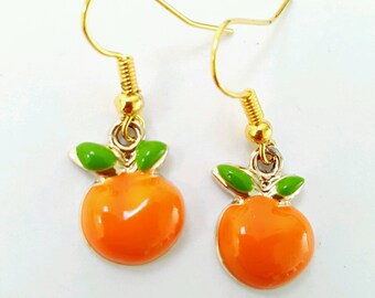 Orange earrings, fruit earrings, orange fruit earrings, enamel earrings, orange jewelry, fruit slice earrings, fruit slice jewelry