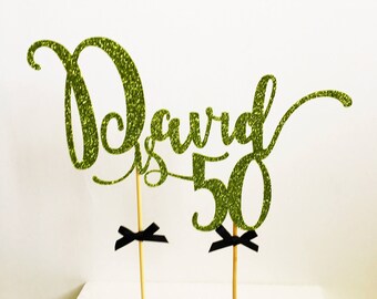 Name Cake Topper, 50th Birthday, Fifty, Custom Age, Name - 18th, 21st, 30th, 40th, 50th, 60th, Party decorations, Cake Decor, Personalised