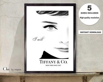 TIFFANY & Co print, Audrey Hepburn, Instant Download, Printable Art, Breakfast At Tiffany, I Will . Tiffany and Co Poster, Fashion Wall Art,