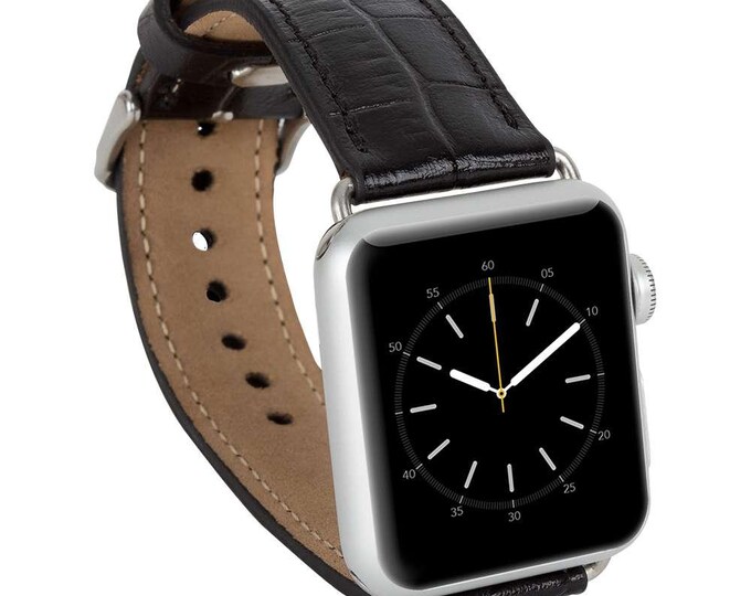 Genuine Leather Band for Apple Watch,  Husband Boyfriend Gift, Apple Watch Leather Band 38 mm, 42mm for 1 and Series 2 in CrokoBlack