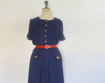 Vintage 90s navy blue dress nautical summer resort dress size s-m