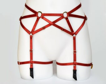 Satin elastic red Bondage Garter belts harness