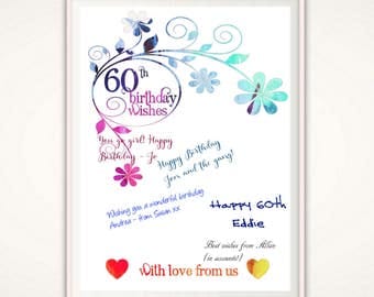 60th Birthday Gifts For Women - 60th Birthday For Women, 60th Birthday Print, PRINTABLE Gift for Coworker, Gift for Mom, Present, From Us,