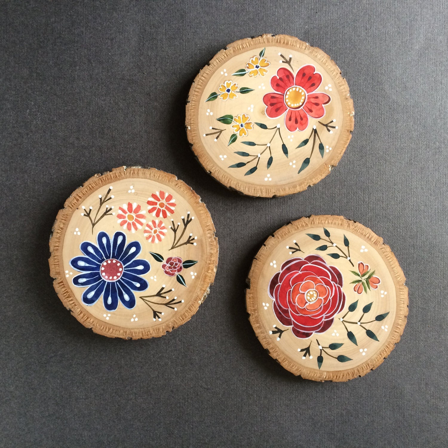 Wood drink coasters Wood slice coasters Wood slice painting